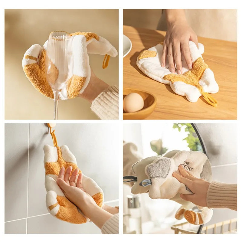 Cat Hand Towels with Hanging Loop – Microfiber Coral Fleece Hand Towel Babs