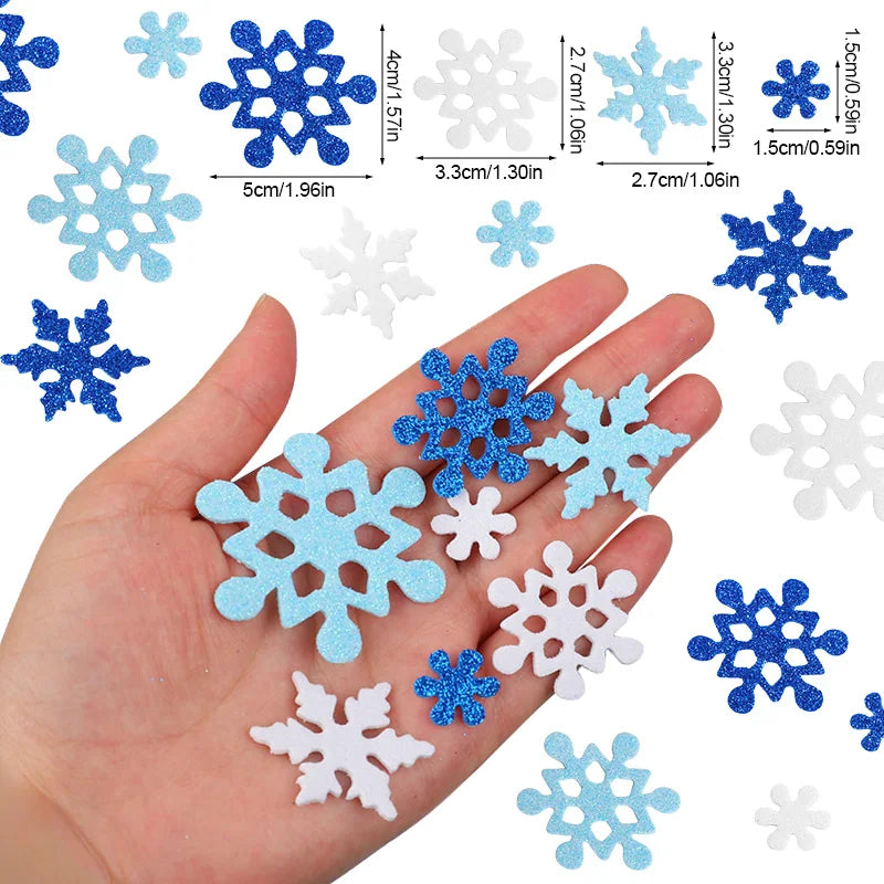 100Pcs 3D Glitter Snowflake Foam Stickers – Christmas DIY Decor Craft Foam Stickers Babs
