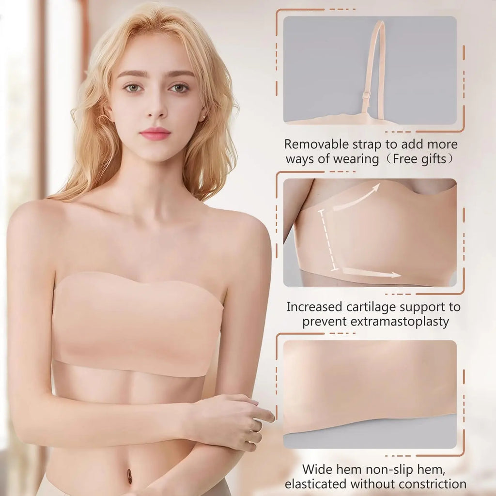 Strappy Push Up Bralette – Seamless Padded Bandeau Tube Top Push Up Bralette Babs