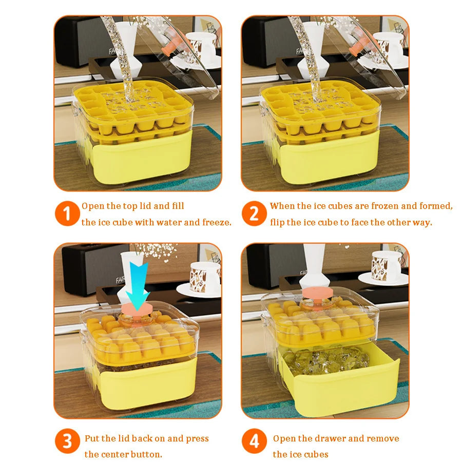 Double Layer Ice Cube Tray with Lid, Bin & One-Click Release Ice Cube Tray Babs