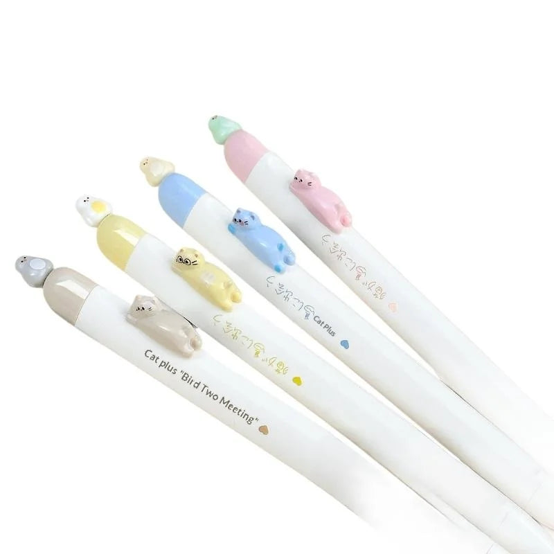 4-Pack Magnetic Cat Gel Pens 0.5mm Retractable Fast-Dry Ink Gel Pen Set Babs