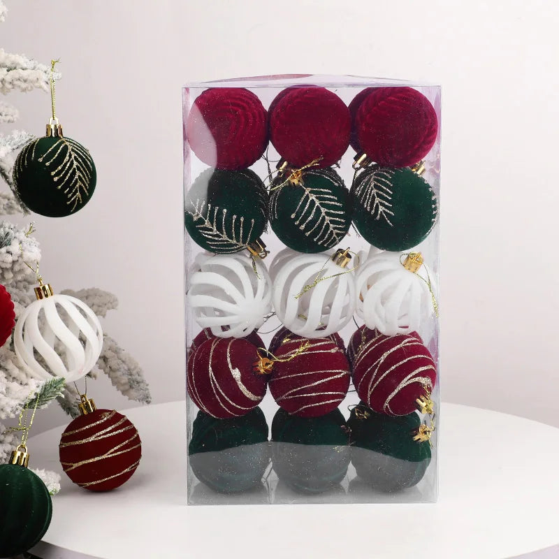 30pcs Christmas Velvet Ball Ornaments 6cm Xmas Tree Pendants Christmas Tree Ornaments Babs