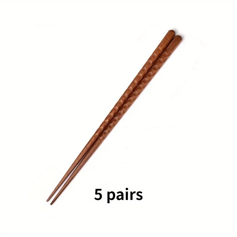 5 Pairs Japanese Hand-Carved Ironwood Chopsticks | Non-Slip Wooden Chopsticks Babs Pattern