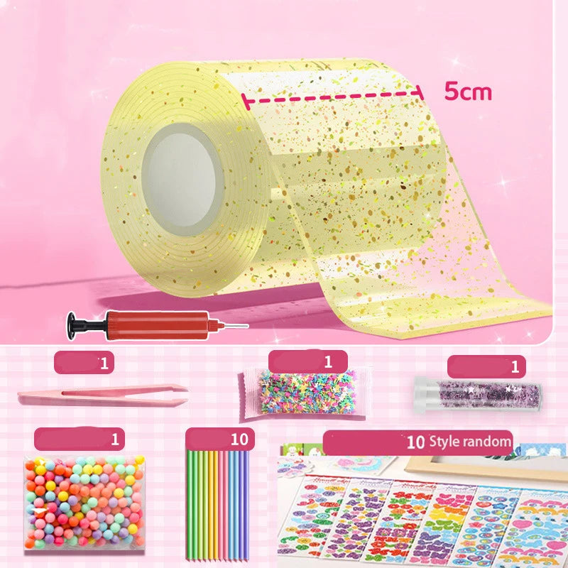 Squishy Nano Tape Glitter Set – Bubble Putty DIY Squeeze Toy Sensory Craft Toy Set Babs Yellow 3Set 1mm