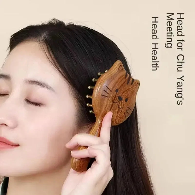 Cat Sandalwood Detangling Massage Comb – Thick Tooth Hair Care Hair Massage Comb Babs