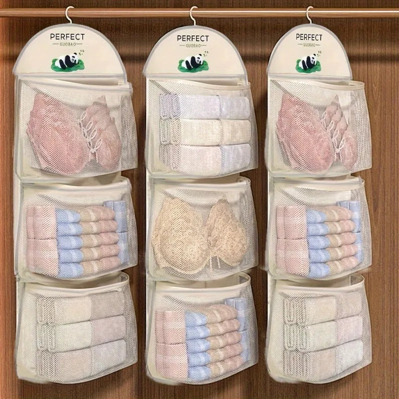 3-Pocket Hanging Closet Organizer with Hook | Mesh Storage Bag Closet Storage Organizer Babs