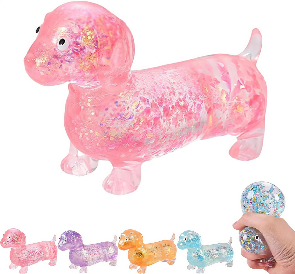 Sparkling Sausage Dog Slow Rising Squishy Fidget Toy Squishy Fidget Toy Babs Pink