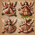 4pcs Handmade Wooden Angel Christmas Ornaments – Vintage Decor Christmas Ornaments Babs MULTI
