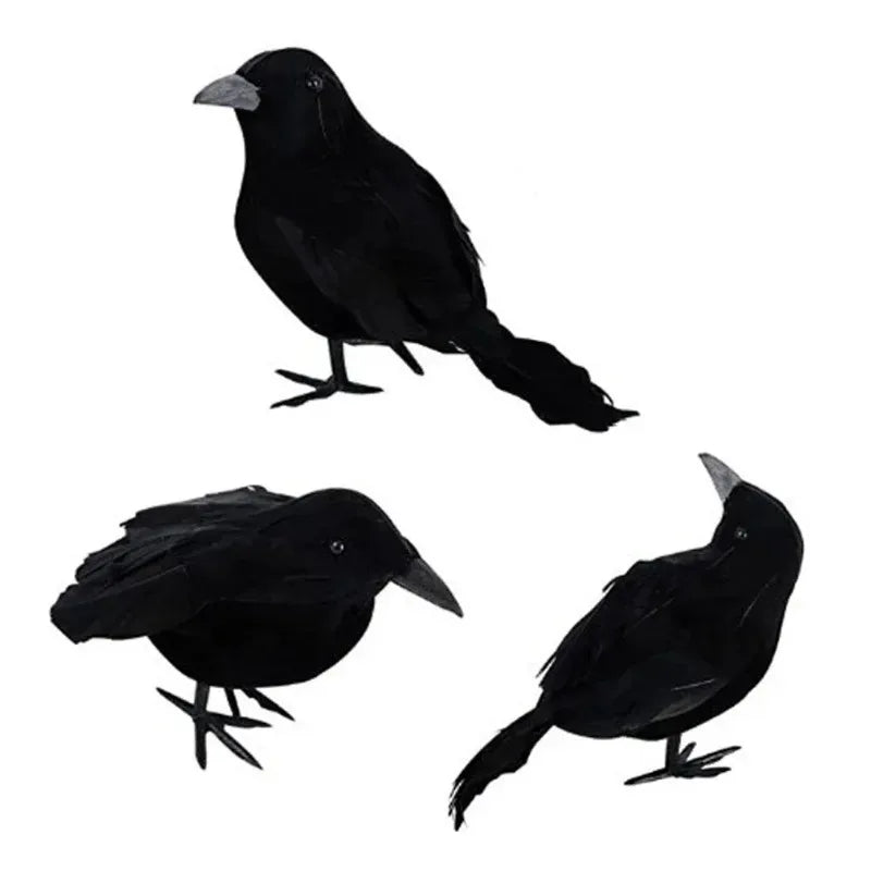 Realistic Black Crow Halloween Decoration Flocked Feather Prop Halloween Decoration Babs