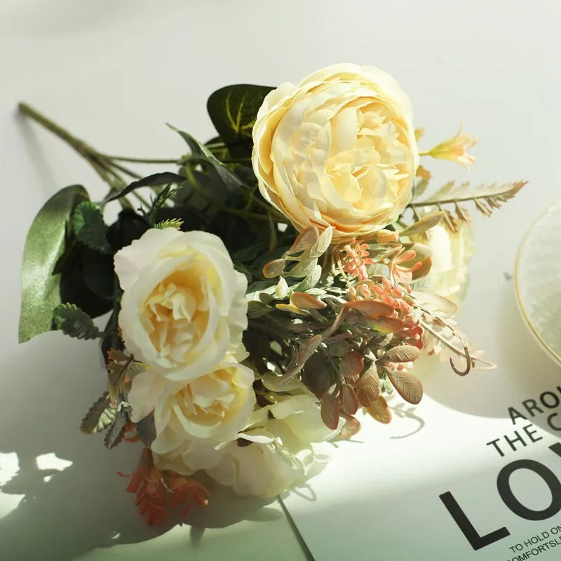 Silk Peony Artificial Flowers – Bridal Bouquet & Home Decor Artificial Flowers Babs Champagne 1 pc
