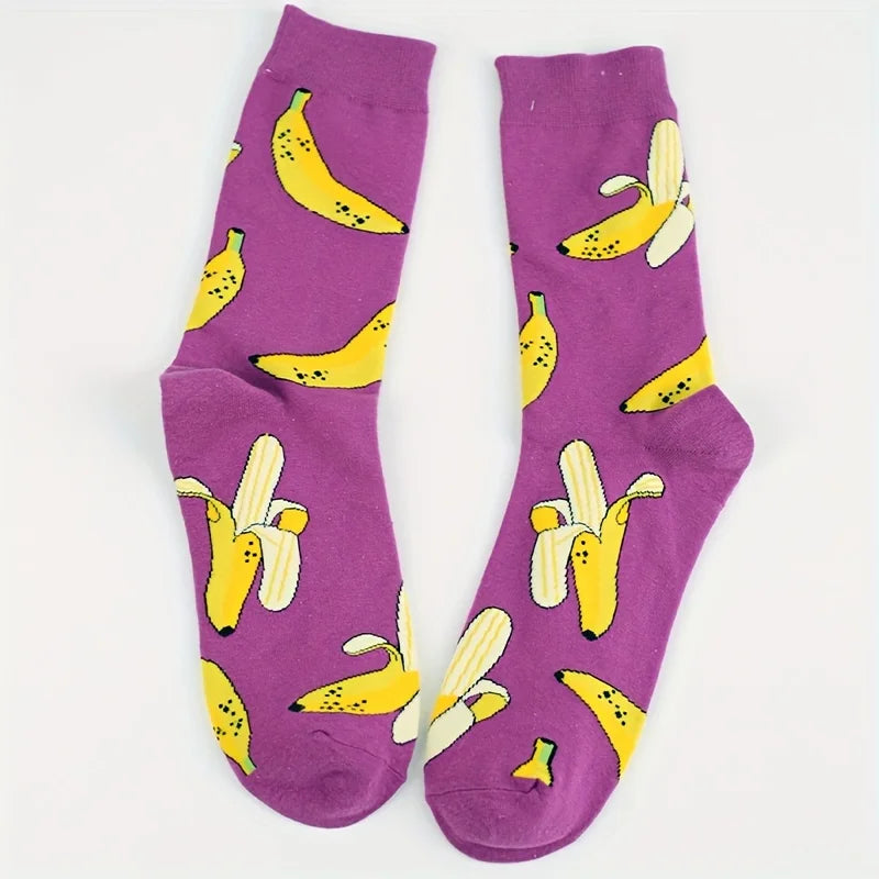 Banana Print Crew Socks – Novelty Funny Gift Socks Novelty Crew Socks Babs One Size PURPLE