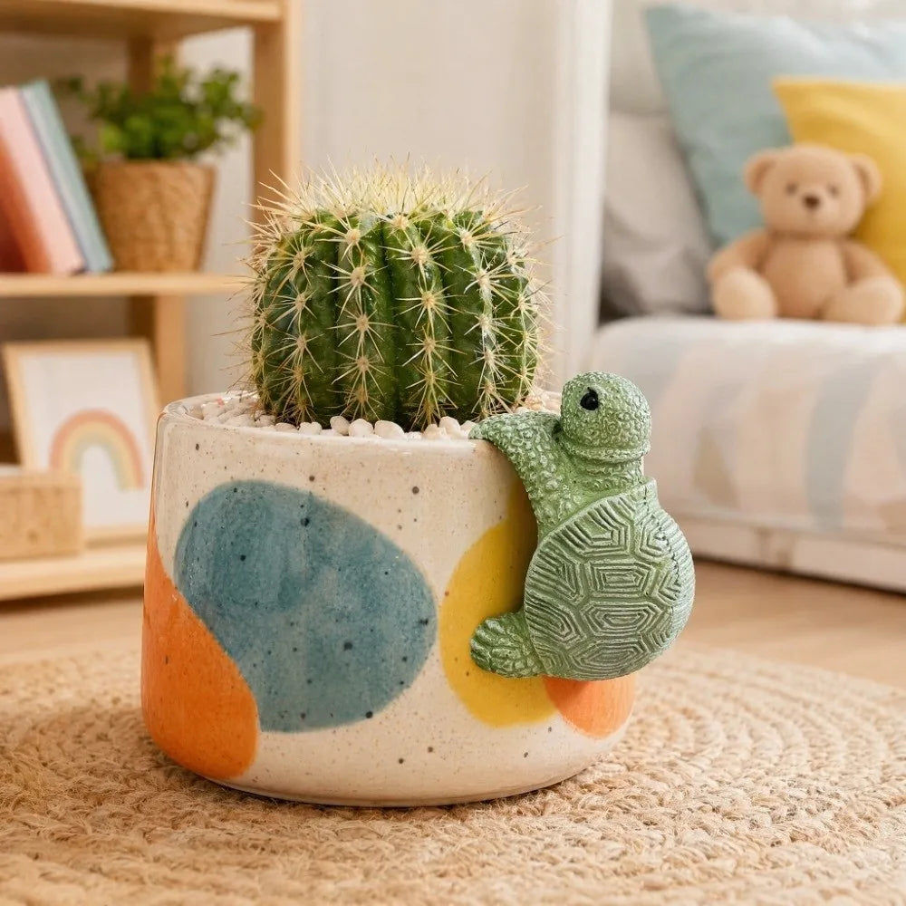 Turtle Pot Buddy Resin Garden Ornament | Whimsical Hanging Decor Garden Figurine Babs