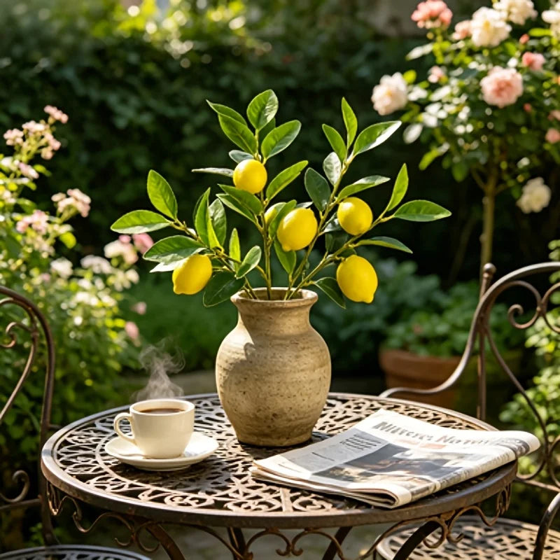Artificial Lemon Branches 3-Head Fake Lemon Vase Décor | 1-2 Pcs Artificial Fruit Branch Babs