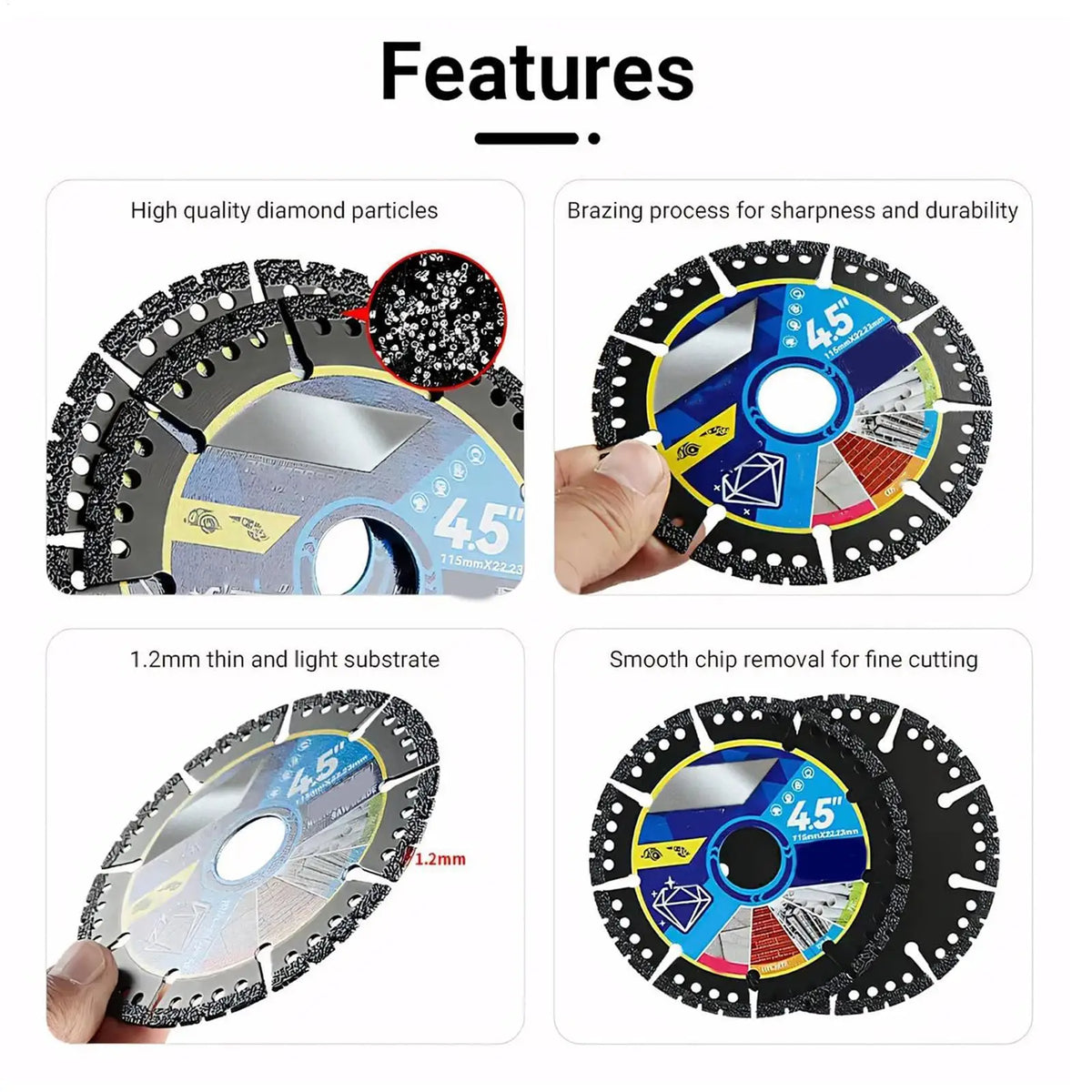 3-Pack 4.5" Diamond Cutting Discs for Angle Grinder – Tile & Concrete Angle Grinder Disc Set Babs