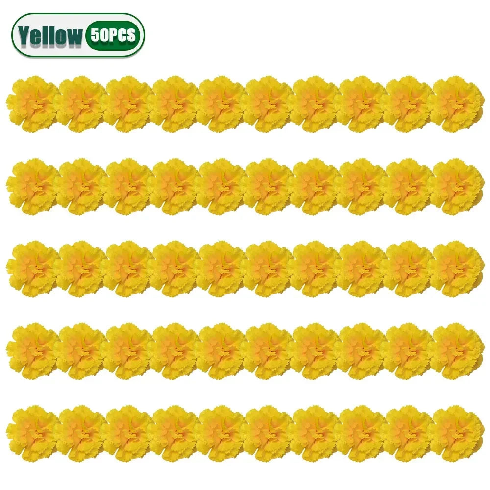 Mexican Marigold Artificial Flowers DIY Garland – Halloween & Diwali Artificial Flower Garland Babs Yellow-50PCS