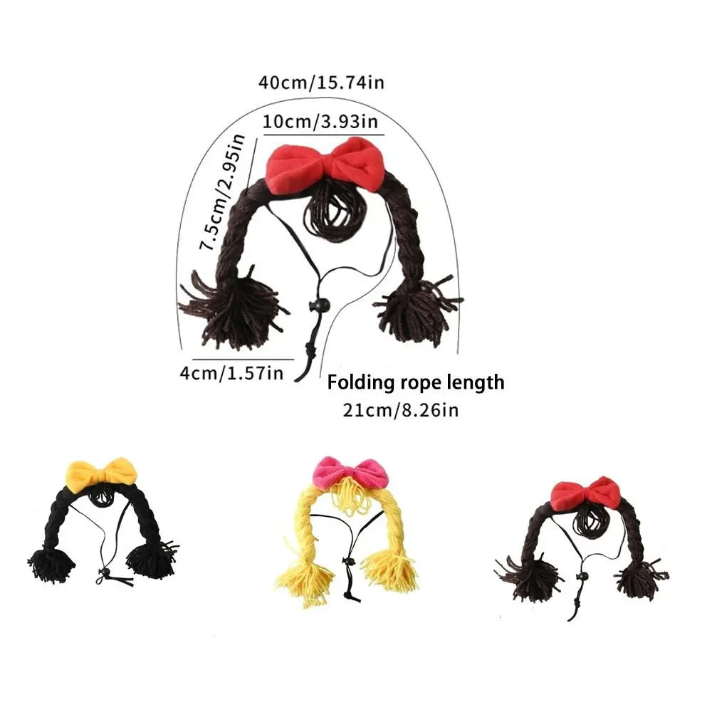 Cute Pet Wig Braid Bow Headgear Cat Cosplay Costume Pet Costume Headgear Babs