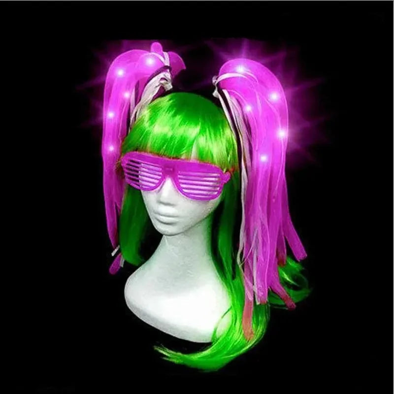LED Noodle Hair Braid & Red Shutter Shades Glow Party Set LED Party Hair Set Babs