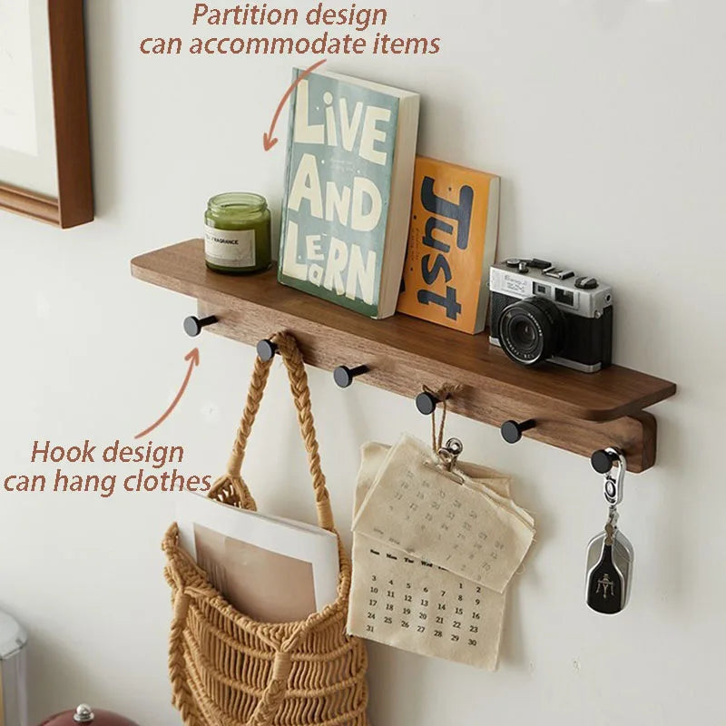 Wall Mounted Solid Wood Coat Rack with Shelf & 4 Hooks Wall Mounted Coat Rack Babs