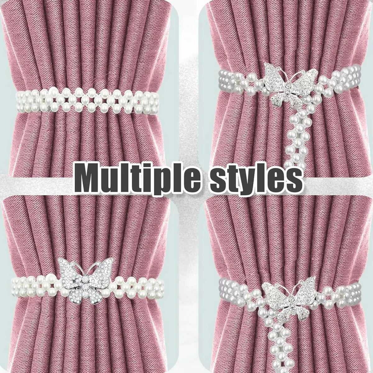 Bohemian Pearl Butterfly Curtain Tie Backs – Elastic Bow Clips Curtain Tie Backs Babs