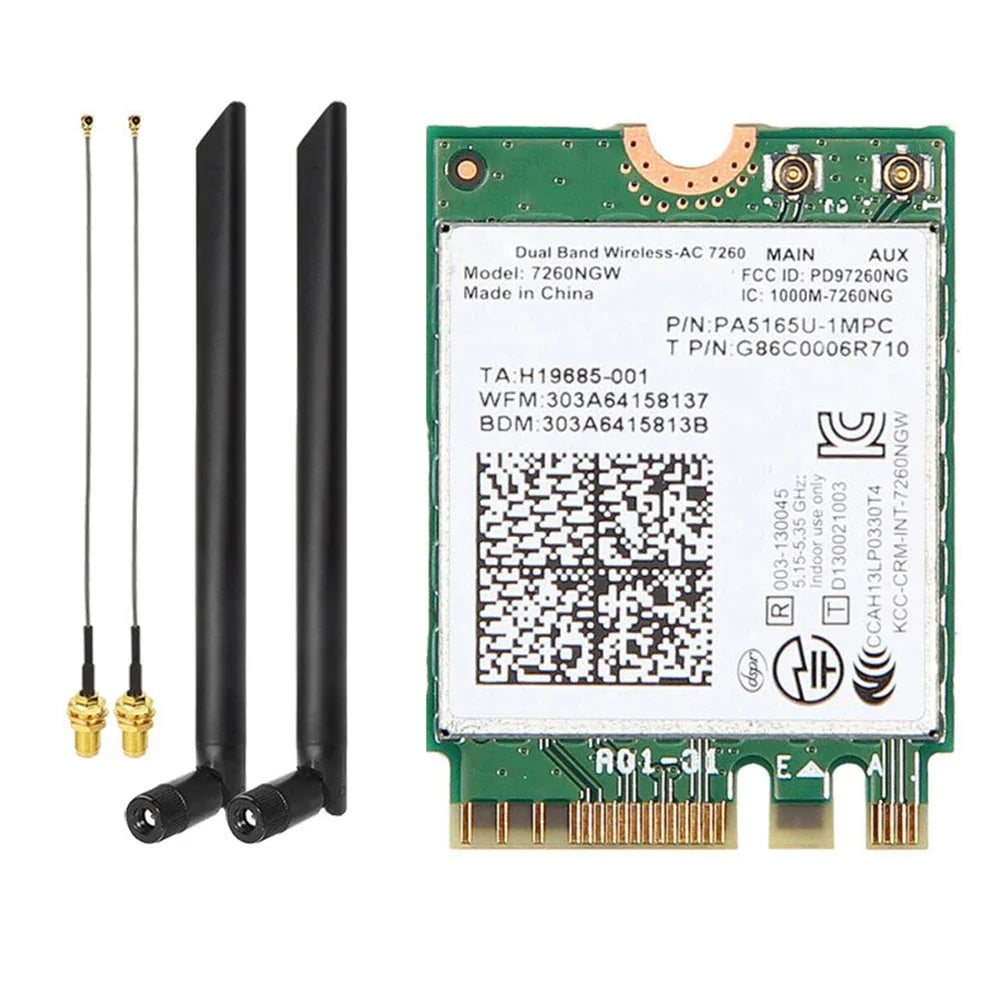 M.2 WiFi Card 7260NGW 1200Mbps Dual Band BT4.0 for Laptop PC Wireless Network Card Babs External Antenna