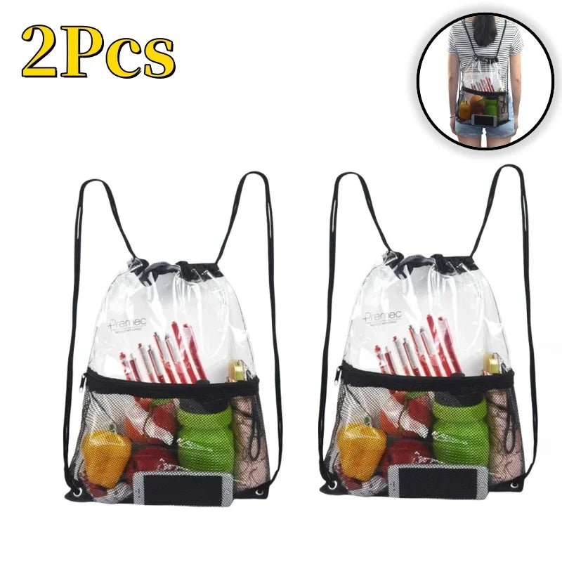 Clear PVC Drawstring Backpack – Stadium, Gym & Travel Bag Clear Drawstring Backpack Babs A-2Pcs