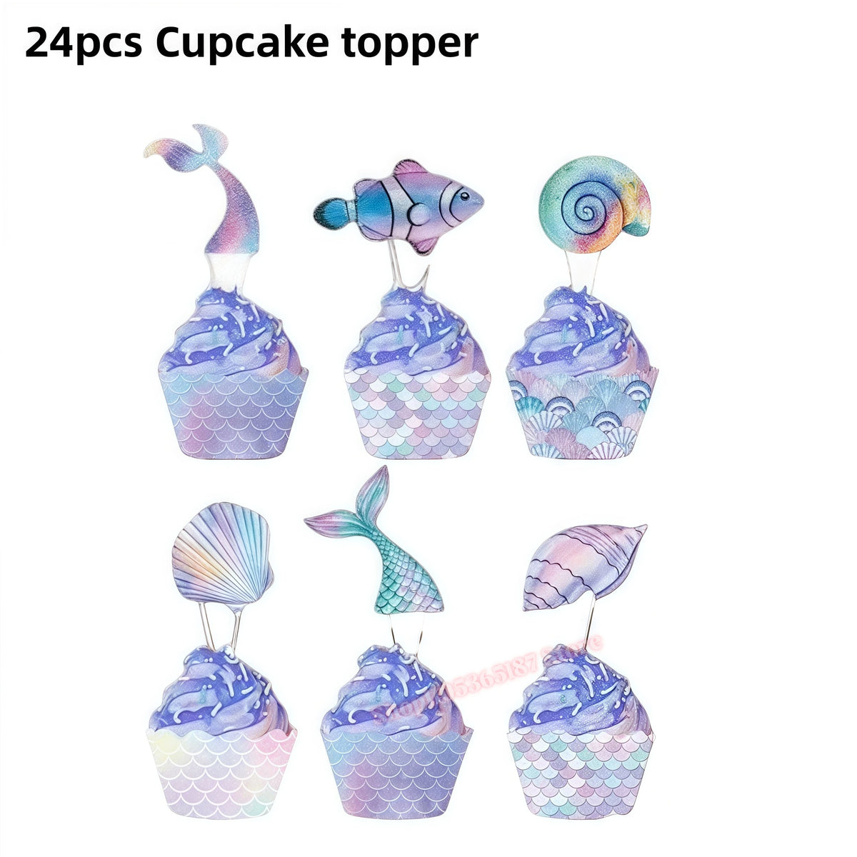 Mermaid Birthday Party Decorations Set – Plates, Cups & More Party Decoration Set Babs 24pcs Cupcake topper 1 others
