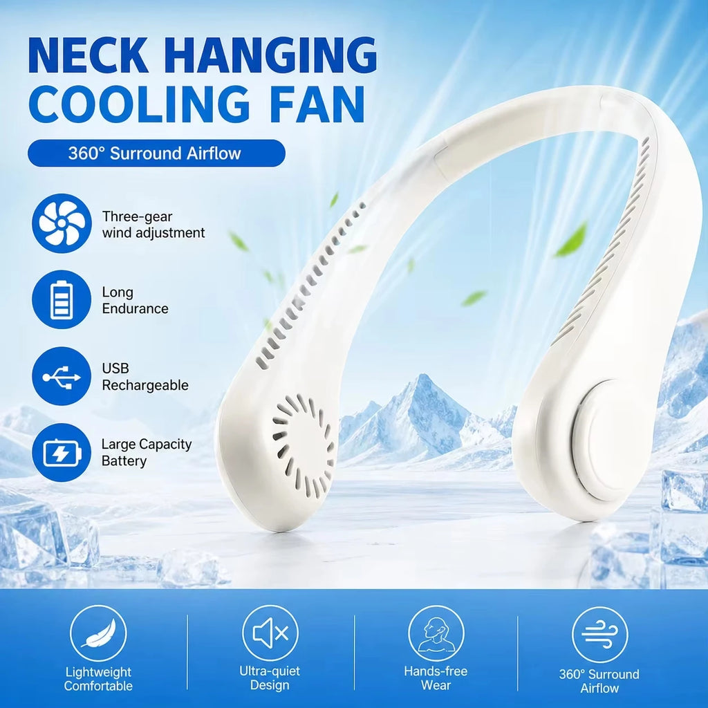 Bladeless Hanging Neck Fan – USB Rechargeable, Adjustable Speed Wearable Neck Fan Babs