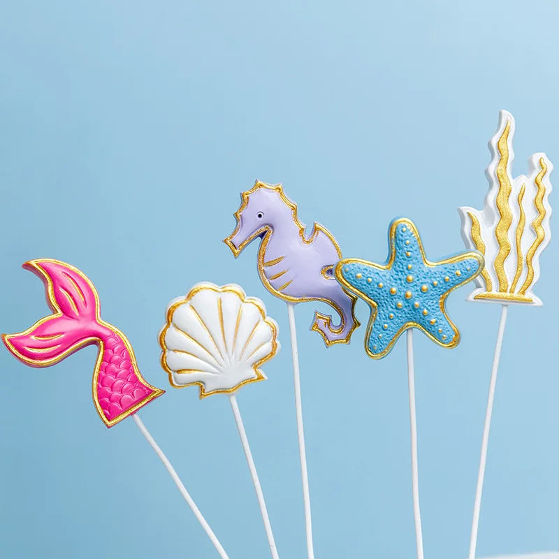 Mermaid Cake Toppers Set – Tails, Shells & Birthday Decor Cake Topper Set Babs army green