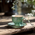 Vintage Embossed Ceramic Cup & Saucer Set | Underglaze Porcelain Ceramic Cup & Saucer Babs Green