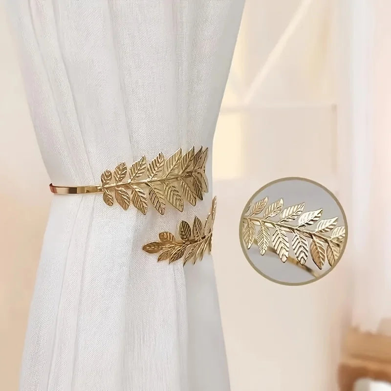 Metal Leaf Curtain Tiebacks with Adjustable Rings – Set of 2 Curtain Tiebacks Babs