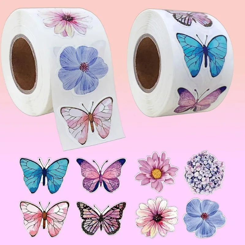 500Pcs Butterfly Flower Roll Stickers – Waterproof DIY Decals Decorative Sticker Roll Babs