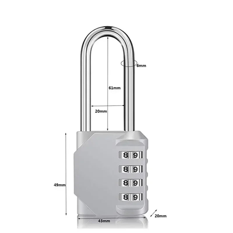 4-Digit Combination Padlock – Waterproof Long Shackle Lock Combination Padlock Babs Silver