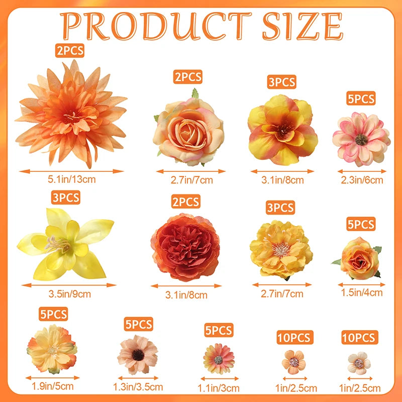 Orange Silk Artificial Rose Daisy Flower Heads 60pcs – DIY Decor Artificial Flower Heads Babs