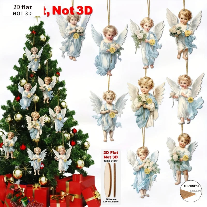 2D Blue Angel Wood Christmas Ornament Set – Holiday Decorations Holiday Ornament Set Babs