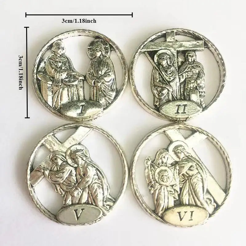 15pcs Catholic Stations of the Cross Zinc Alloy Figurine Set Religious Figurine Set Babs