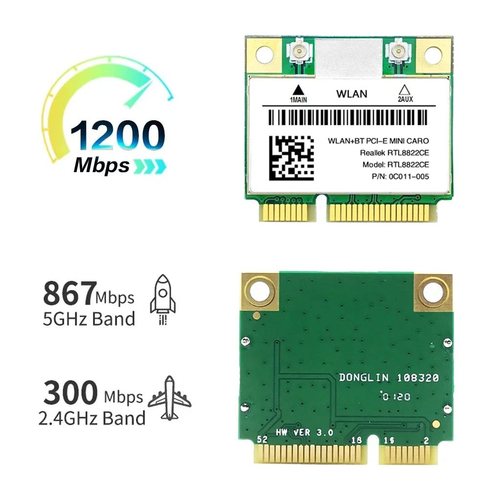 KEBIDUMEI RTL8822CE Mini PCI-E WiFi Card 1200Mbps Bluetooth 5.0 Mini PCI-E WiFi Card Babs