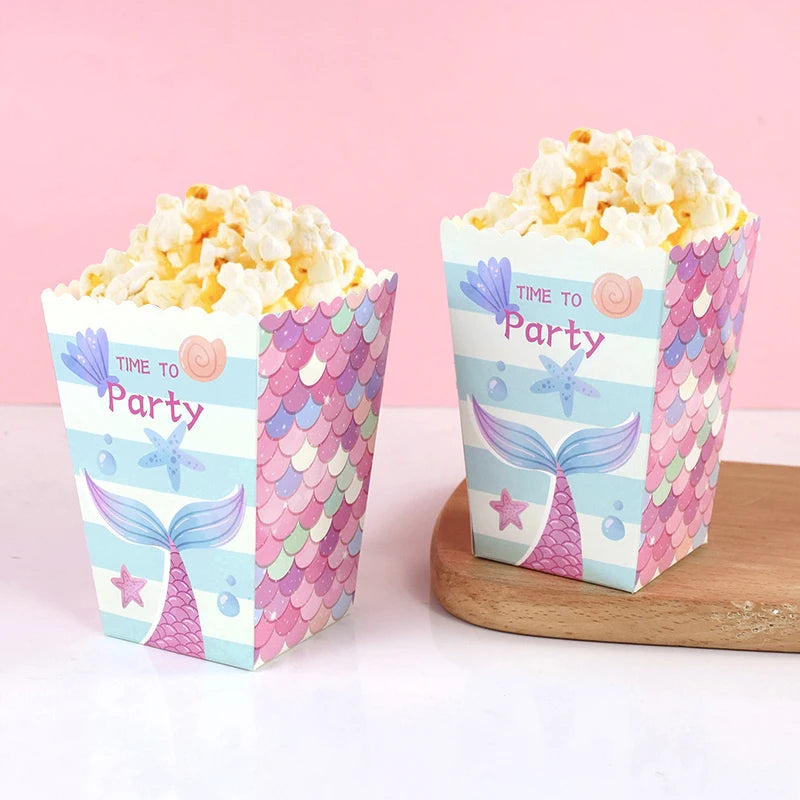 Mermaid Party Popcorn & Candy Gift Boxes – 6 or 12 Pcs Party Favor Boxes Babs A 6pcs