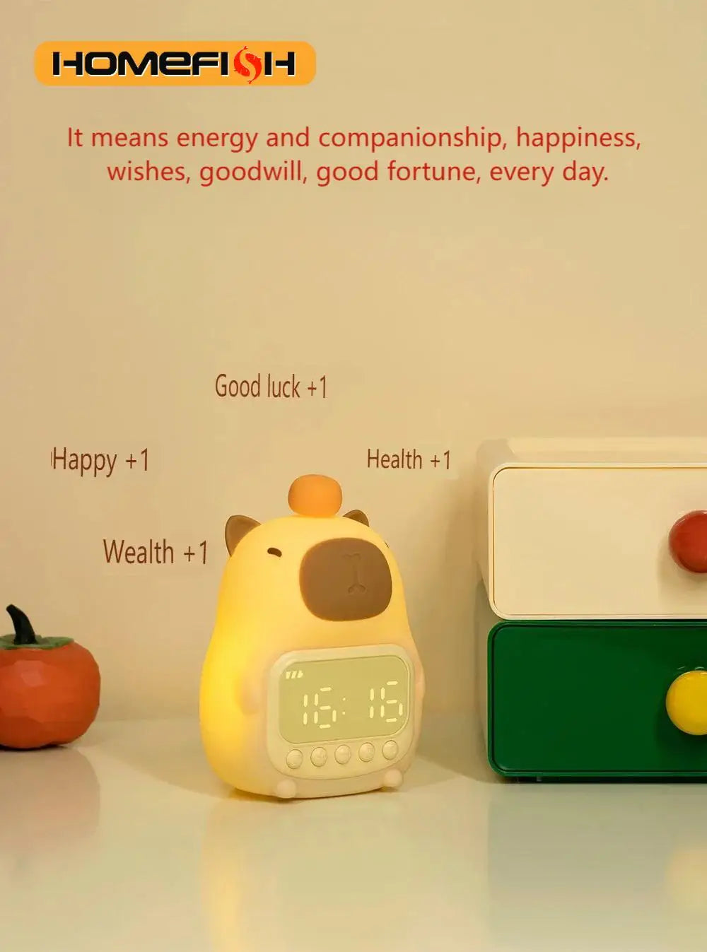 Capybara LED Night Light & Digital Alarm Clock – Dimmable LED Night Light Clock Babs