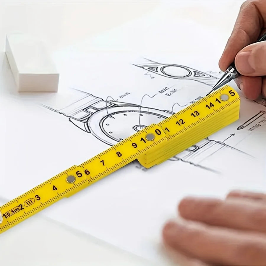 Folding Ruler with Keychain – Compact ABS Plastic 10-Section Folding Ruler Babs
