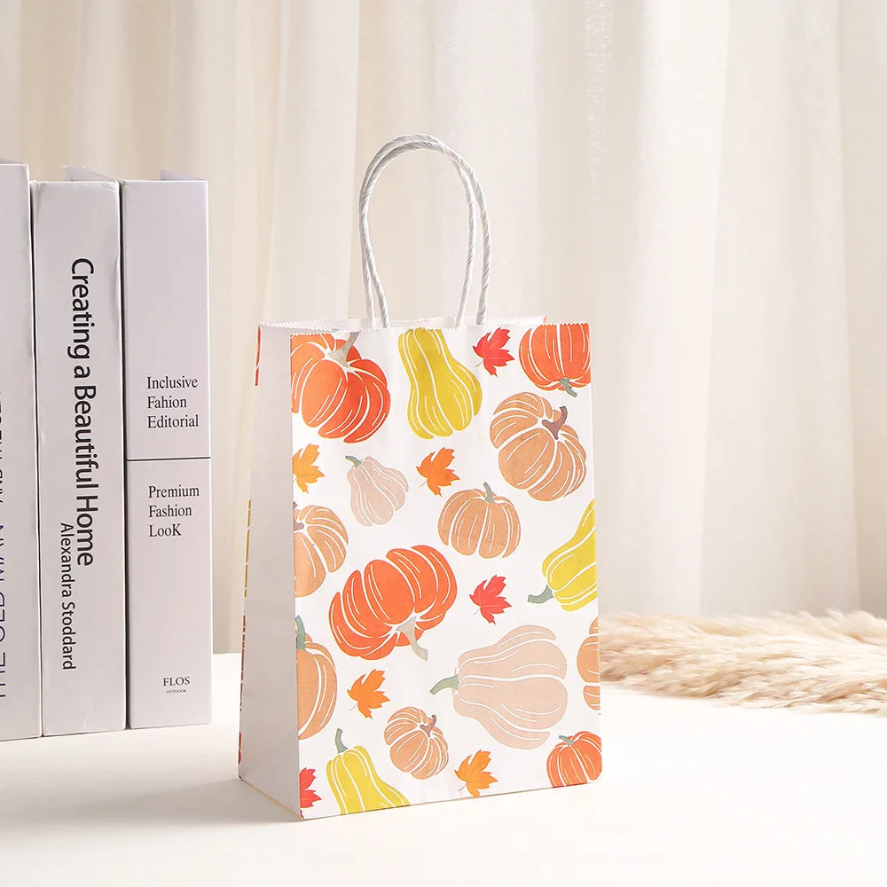 Thanksgiving Kraft Gift Bags | Maple Leaf, Pumpkin & Turkey Print Kraft Paper Gift Bags Babs
