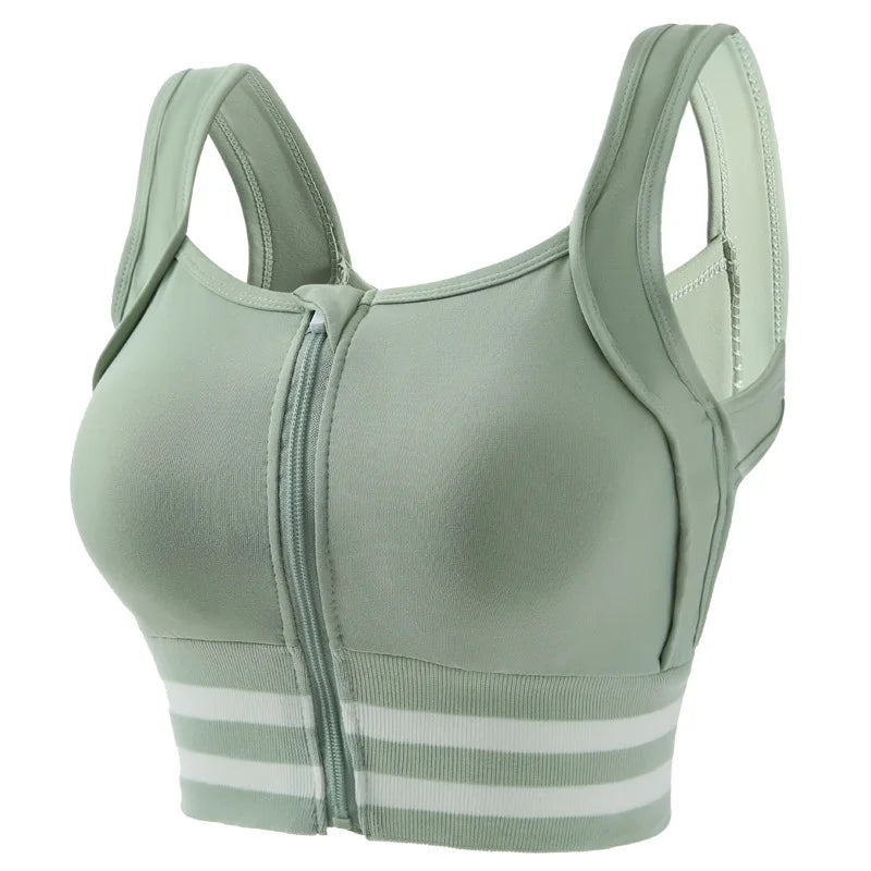 Zipper Front Padded Sports Bra Crop Top – Gym Yoga Plus Size Padded Sports Bra Babs Green XS