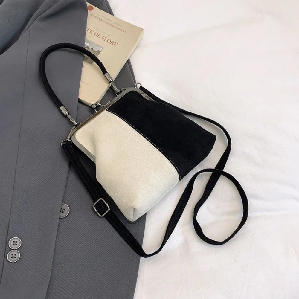 Vintage Kiss-Lock PU Leather Crossbody Handbag for Women Crossbody Handbag Babs Black White 1PC