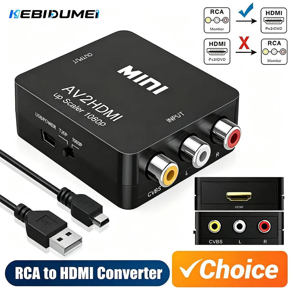 RCA to HDMI Converter 1080P – AV to HDMI Adapter | KEBIDUMEI AV to HDMI Converter Babs