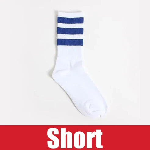 Three Stripes Cotton Crew Socks – Retro Hip Hop Skate Style Cotton Crew Socks Babs short One Size