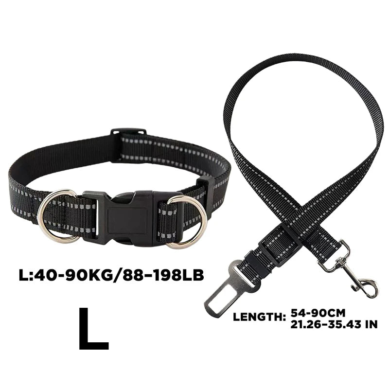 2-in-1 Dog Car Seat Belt & Headrest Harness – Adjustable Nylon Dog Car Harness Babs L-Black