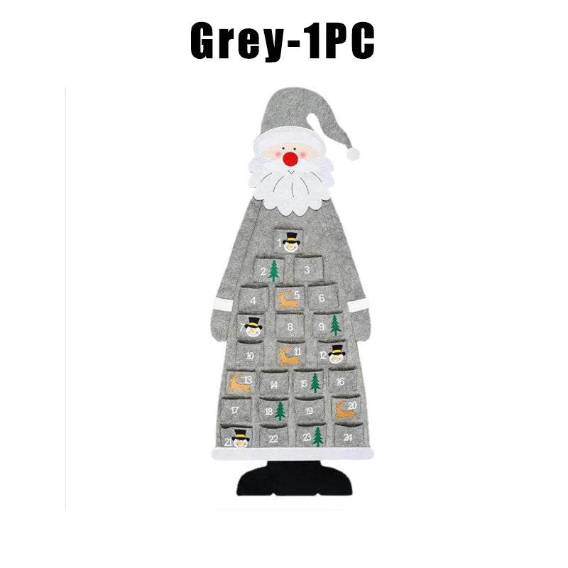 Santa Claus Felt Advent Calendar Christmas Wall Hanging Decor Advent Calendar Babs L Grey 1PC