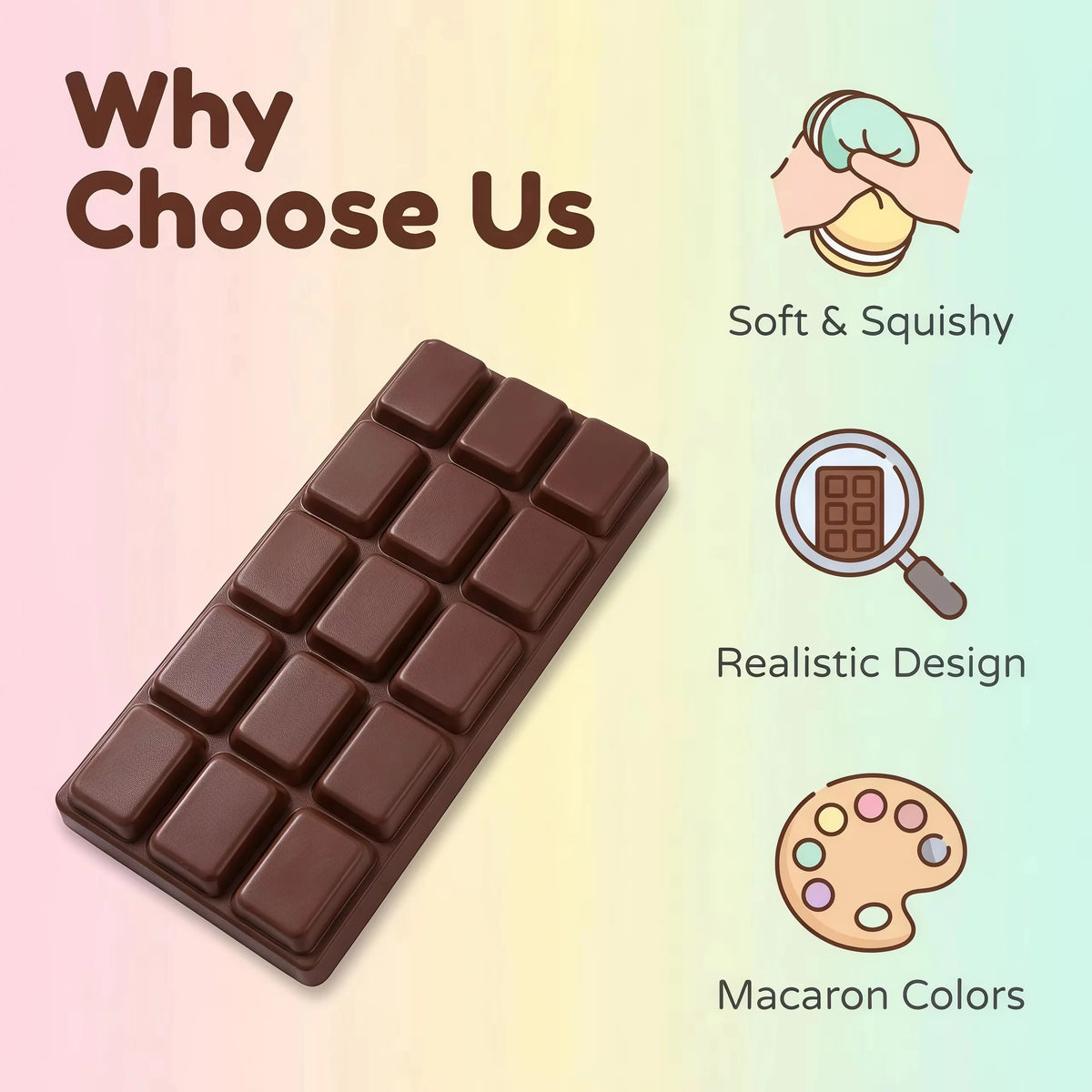 Chocolate Squishy Slow Rising Fidget Toy – ASMR Novelty Gift Squishy Fidget Toy Babs
