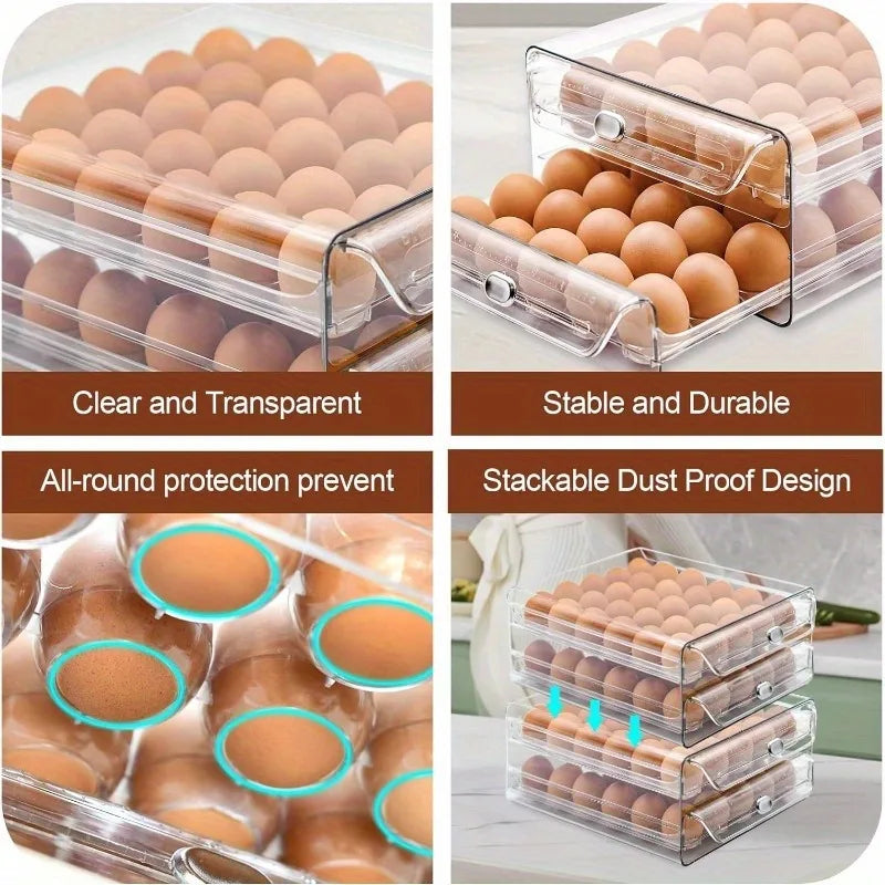 2-Layer Stackable Egg Organizer – Clear Fridge Container, 60 Eggs Egg Storage Organizer Babs