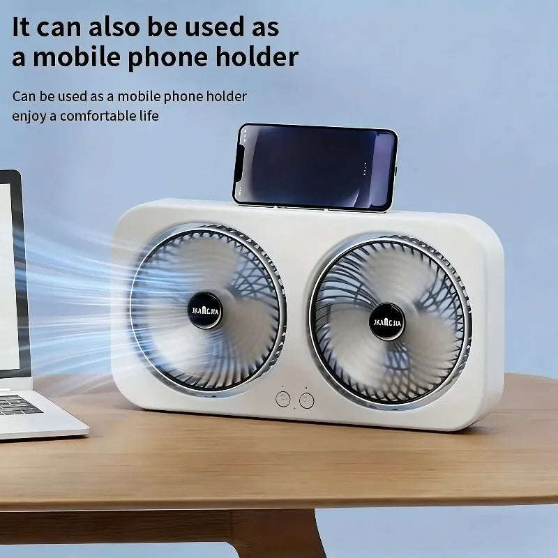 Dual Head USB Desk Fan | Wall Mount, 3 Speeds, Quiet Cooling USB Desk Fan Babs