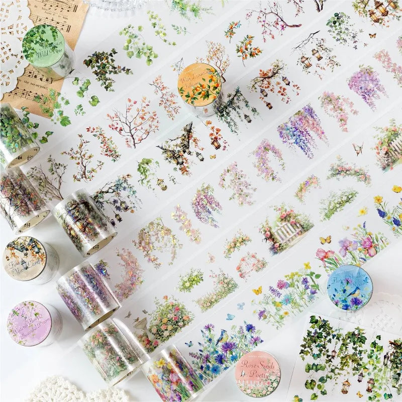 PET Decorative Tape – Retro Botanical Flower Branch Design Decorative Craft Tape Babs